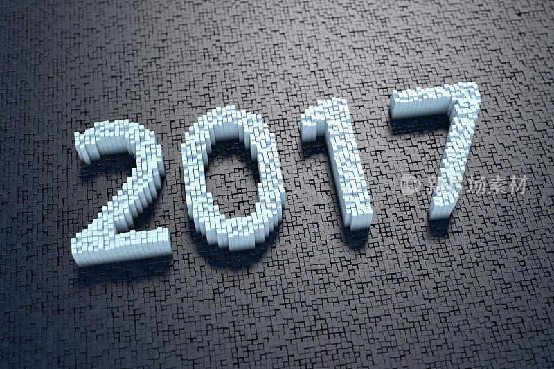 2017 new year蓝色文本与立方体